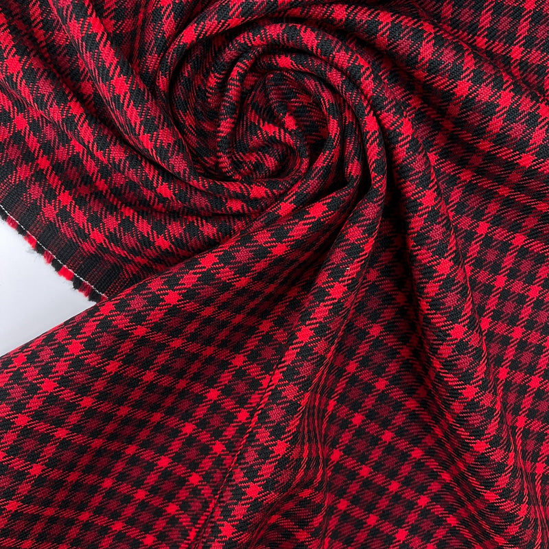 Virgin Wool Tweed Checked Red Black