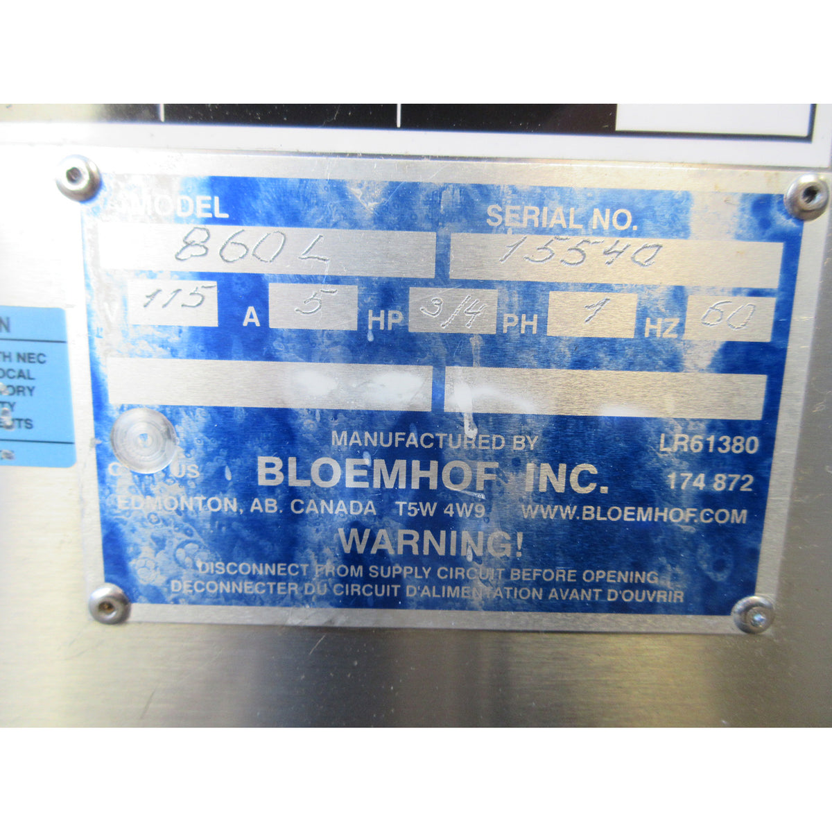 Bloemhof 860L Sheeter Moulder, Includes 2 Pressure Plates, Used Excellent Condition