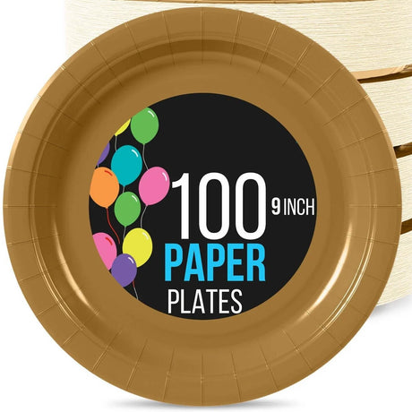 Bulk 9 Inch Gold Paper Plates Disposable Plates for Parties Weddings and Catering