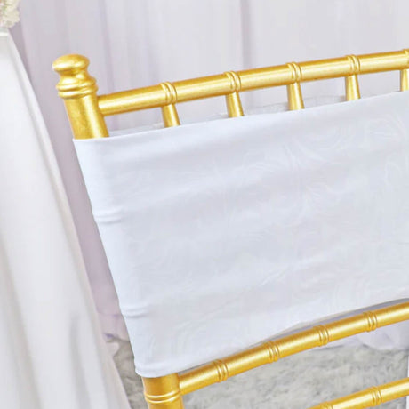 10 Pieces White Embossed Spandex Chair Bands 7.5"x13" Durable Banquet Decor