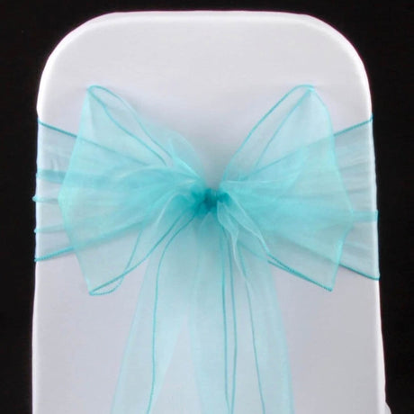 10 Pieces Satin Chair Bands, 8"x108" Elegant Event Wraps Tiff Blue/Aqua Blue