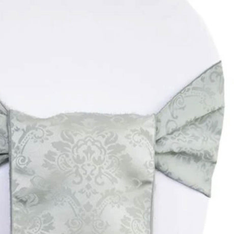 10 Pieces Silver Marquis Damask Jacquard Chair Sashes, 7.5"x108" Elegant Wedding & Event Decor