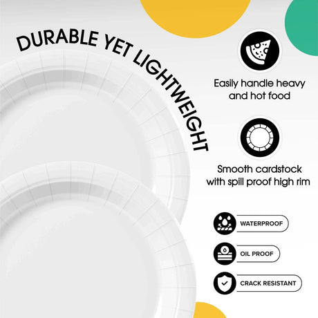 100 Count White Paper Plates 7 Inch Disposable Durable Supplies for Parties