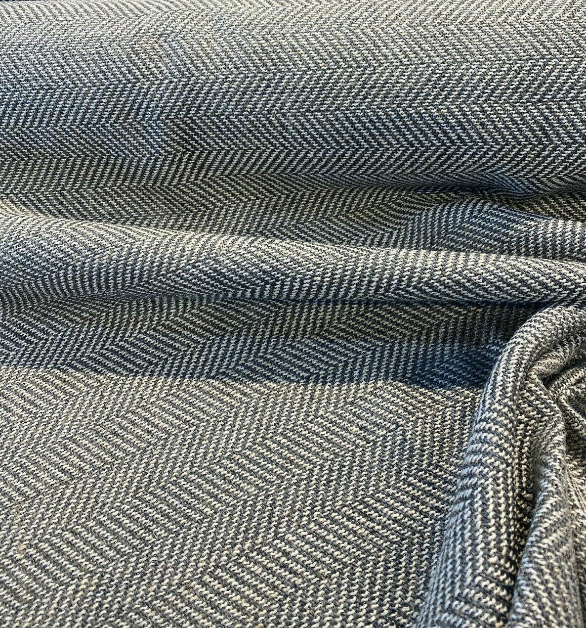 Native Herringbone Chenille Upholstery Fabric - Gray Slate Beige Herringbone, 56" Width (1 Yard)