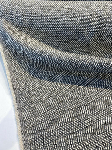 Native Herringbone Chenille Upholstery Fabric - Gray Slate Beige Herringbone, 56" Width (1 Yard)