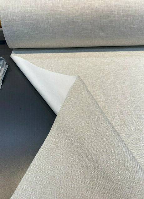 Motion Linen Blackout Polyester Fabric - Pebble Husk Cream, 55" Width (1 Yard)