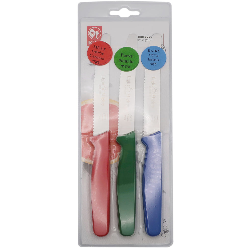 Icel Color Coded Serrated Steak Knife Set, 4" Blade - Set of 3
