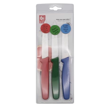 Icel Color Coded Serrated Paring Knife Set, 4" Blade - Set of 3