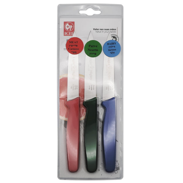 Icel Color Coded Paring Knife Set, 4" Blade - Set of 3