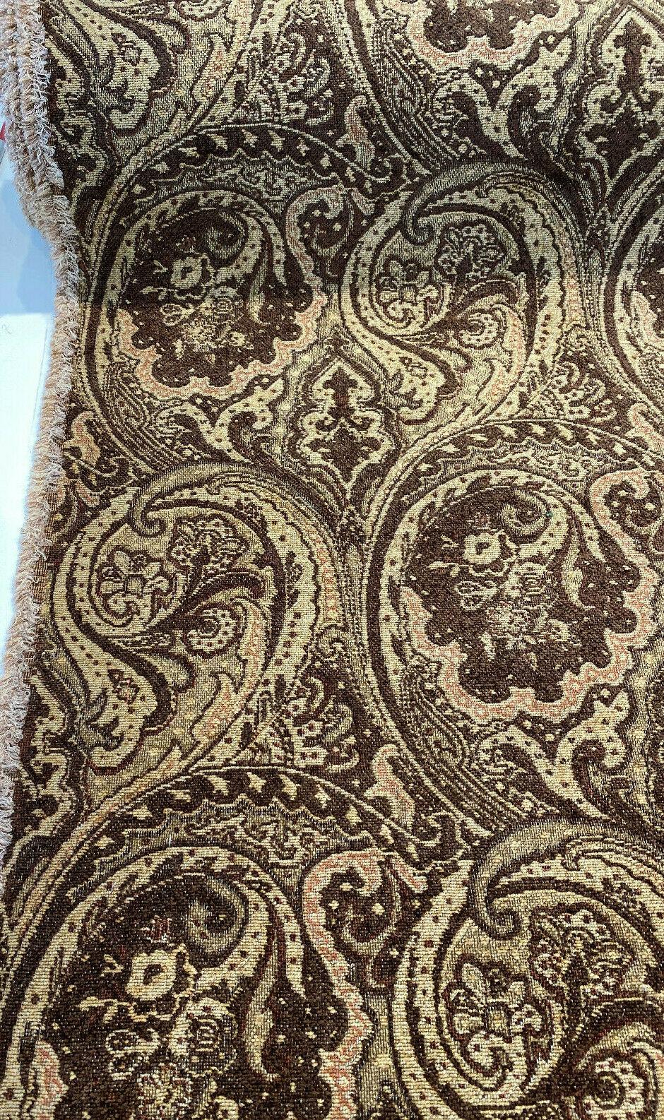 Swavelle Paisley Home Pecan Chutney Poly Chenille Fabric - Pecan Brown Gold Antique Gold Paisley, 57" Width (1 Yard)