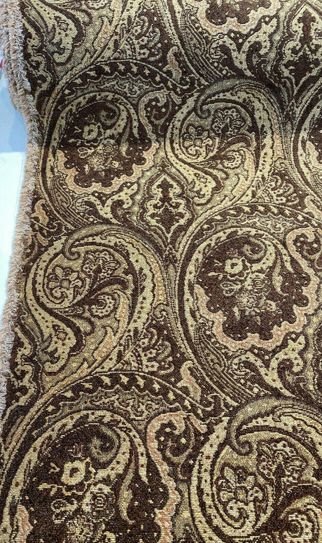 Swavelle Paisley Home Pecan Chutney Poly Chenille Fabric - Pecan Brown Gold Antique Gold Paisley, 57" Width (1 Yard)