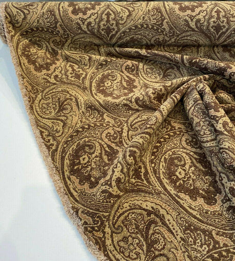 Swavelle Paisley Home Pecan Chutney Poly Chenille Fabric - Pecan Brown Gold Antique Gold Paisley, 57" Width (1 Yard)