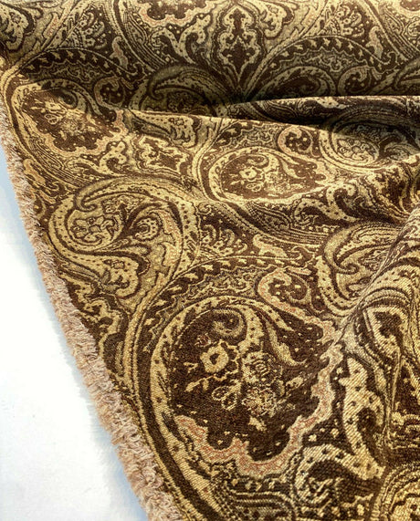 Swavelle Paisley Home Pecan Chutney Poly Chenille Fabric - Pecan Brown Gold Antique Gold Paisley, 57" Width (1 Yard)