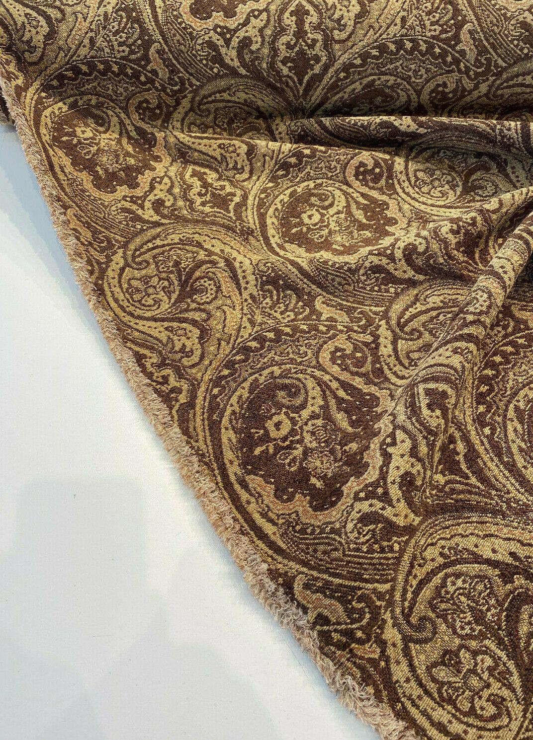 Swavelle Paisley Home Pecan Chutney Poly Chenille Fabric - Pecan Brown Gold Antique Gold Paisley, 57" Width (1 Yard)