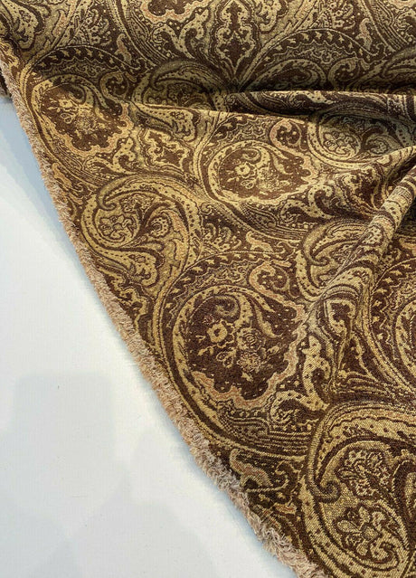 Swavelle Paisley Home Pecan Chutney Poly Chenille Fabric - Pecan Brown Gold Antique Gold Paisley, 57" Width (1 Yard)