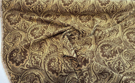 Swavelle Paisley Home Pecan Chutney Poly Chenille Fabric - Pecan Brown Gold Antique Gold Paisley, 57" Width (1 Yard)