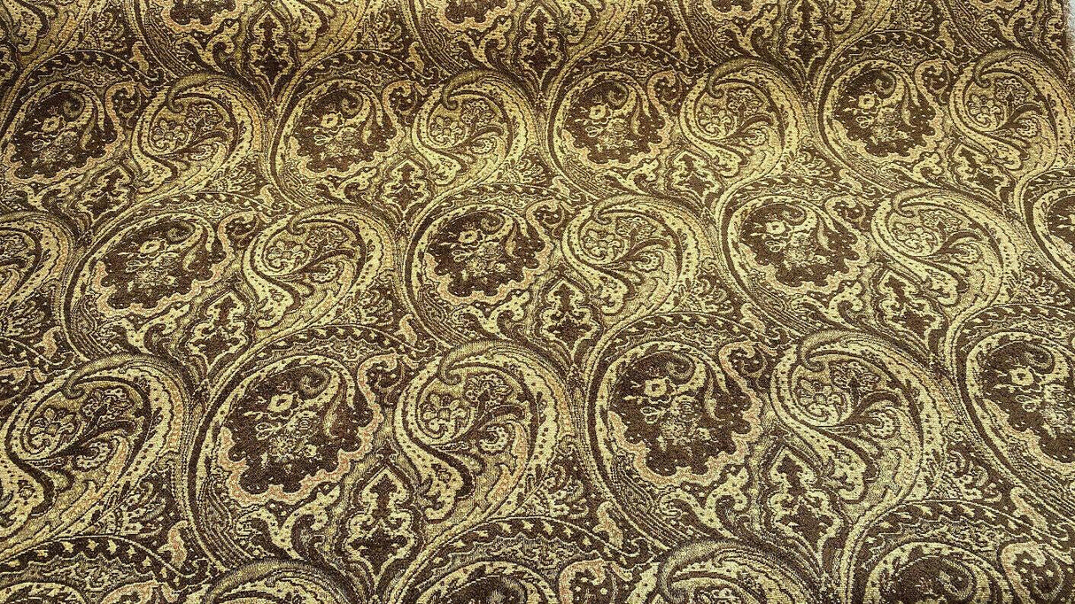 Swavelle Paisley Home Pecan Chutney Poly Chenille Fabric - Pecan Brown Gold Antique Gold Paisley, 57" Width (1 Yard)