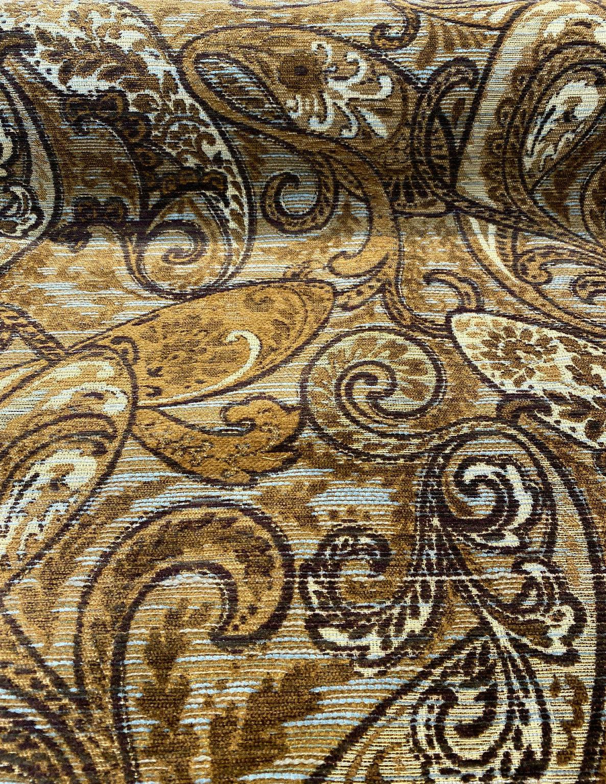Fairchild Chenille Upholstery Fabric - Chocolate Teal Paisley, 57" Width (1 Yard)