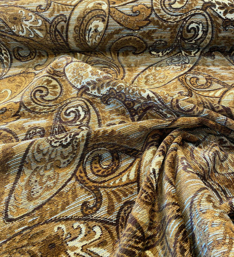 Fairchild Chenille Upholstery Fabric - Chocolate Teal Paisley, 57" Width (1 Yard)