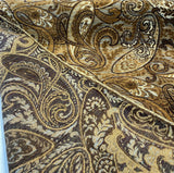 Fairchild Chenille Upholstery Fabric - Chocolate Teal Paisley, 57" Width (1 Yard)