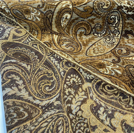 Fairchild Chenille Upholstery Fabric - Chocolate Teal Paisley, 57" Width (1 Yard)