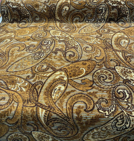 Fairchild Chenille Upholstery Fabric - Chocolate Teal Paisley, 57" Width (1 Yard)