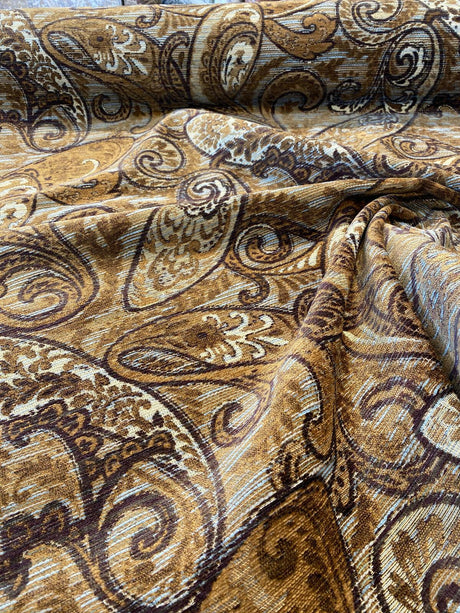 Fairchild Chenille Upholstery Fabric - Chocolate Teal Paisley, 57" Width (1 Yard)