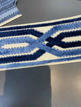 Fabricut Blue Velvet Embroidery Trim Tape - Blue, Navy, Light Blue, Off White / Ivory, 3.50" Width (1 Yard)