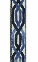 Fabricut Blue Velvet Embroidery Trim Tape - Blue, Navy, Light Blue, Off White / Ivory, 3.50" Width (1 Yard)