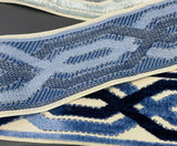 Fabricut Blue Velvet Embroidery Trim Tape - Blue, Navy, Light Blue, Off White / Ivory, 3.50" Width (1 Yard)
