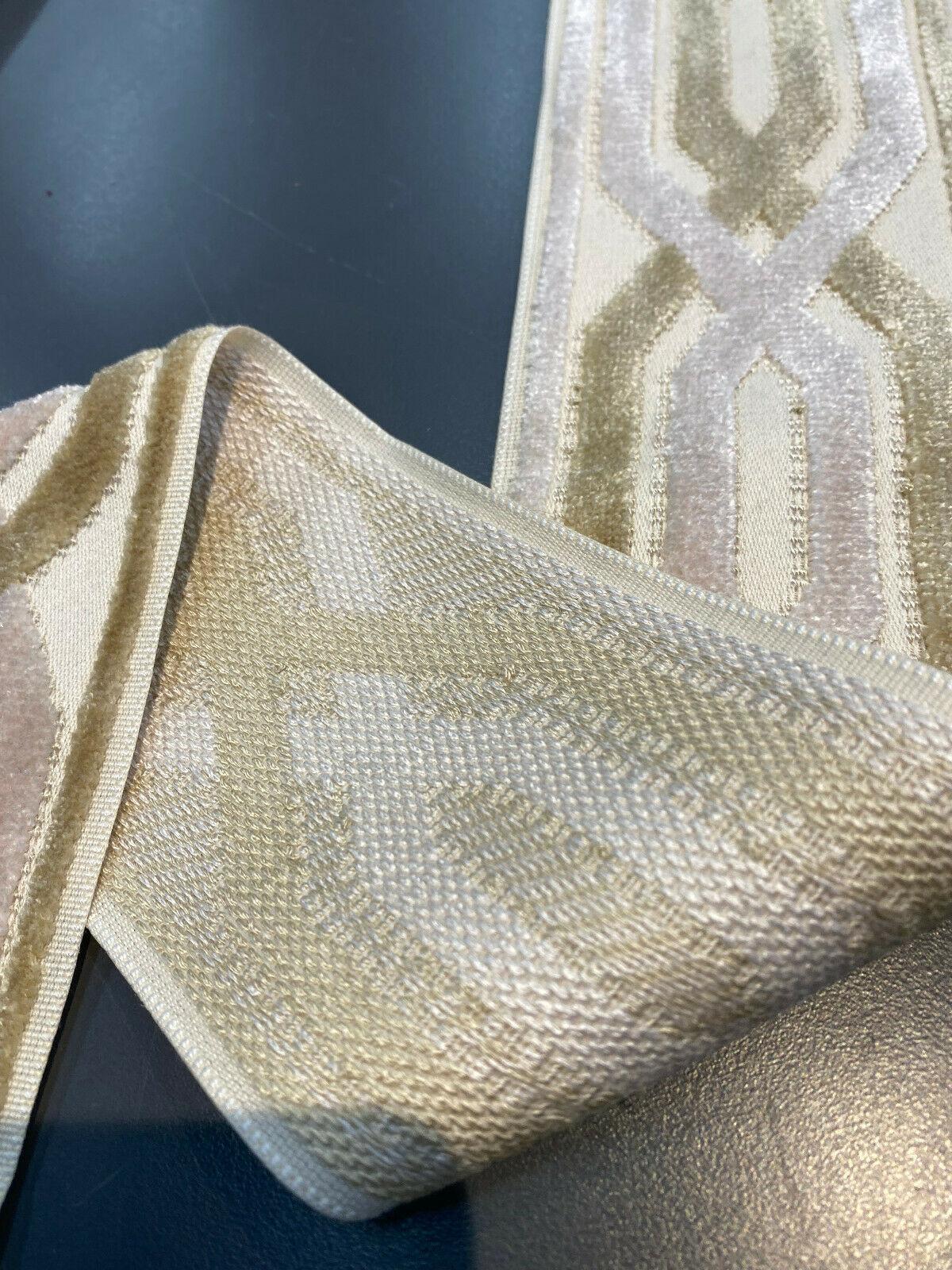 Fabricut Velvet Embroidery Trim Tape - Beige, Gold Off White / Ivory, 3.5" Width (1 Yard)