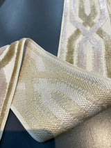 Fabricut Velvet Embroidery Trim Tape - Beige, Gold Off White / Ivory, 3.5" Width (1 Yard)