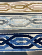 Fabricut Velvet Embroidery Trim Tape - Beige, Gold Off White / Ivory, 3.5" Width (1 Yard)