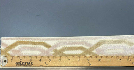 Fabricut Velvet Embroidery Trim Tape - Beige, Gold Off White / Ivory, 3.5" Width (1 Yard)