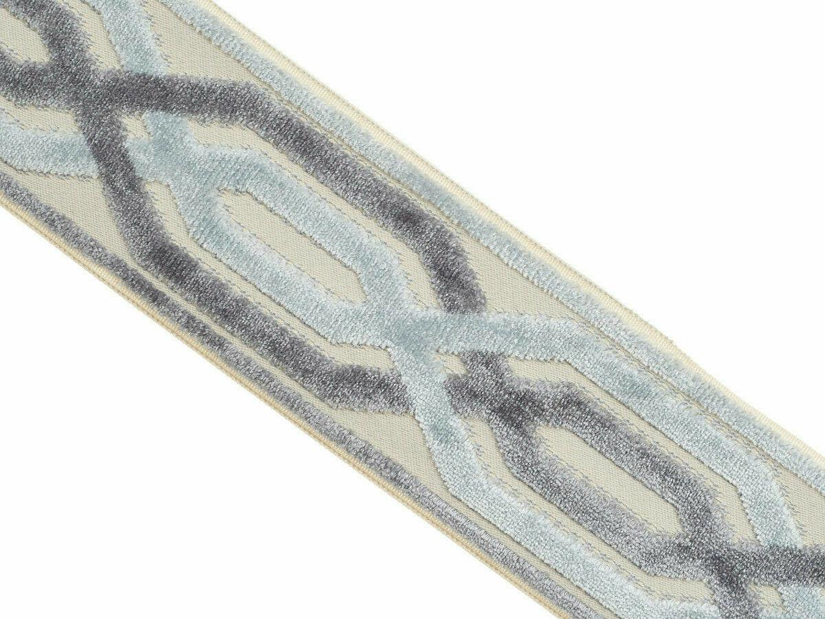 Opal Viscose Polyester Trim Tape Fabric - Light Blue, Grey, Taupe/Tan, 3.50" Width (1 Yard)