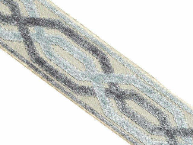 Opal Viscose Polyester Trim Tape Fabric - Light Blue, Grey, Taupe/Tan, 3.50" Width (1 Yard)