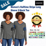 Sport-Tek® Women's Halftime Stripe Long Sleeve V-Neck Tee