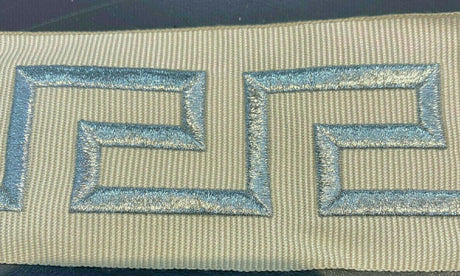 Embroidery Ivory Silver Greek Key Trim Tape - Ivory With Silver Embroidery, 2.1" Width (1 Yard)