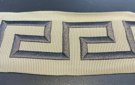 Embroidery Taupe Gray Greek Key Trim Tape - Taupe And Beige Greek Key, 2.1" Width (1 Yard)
