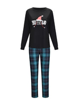 Christmas Hat Homewear Set Black Top & Plaid Pants