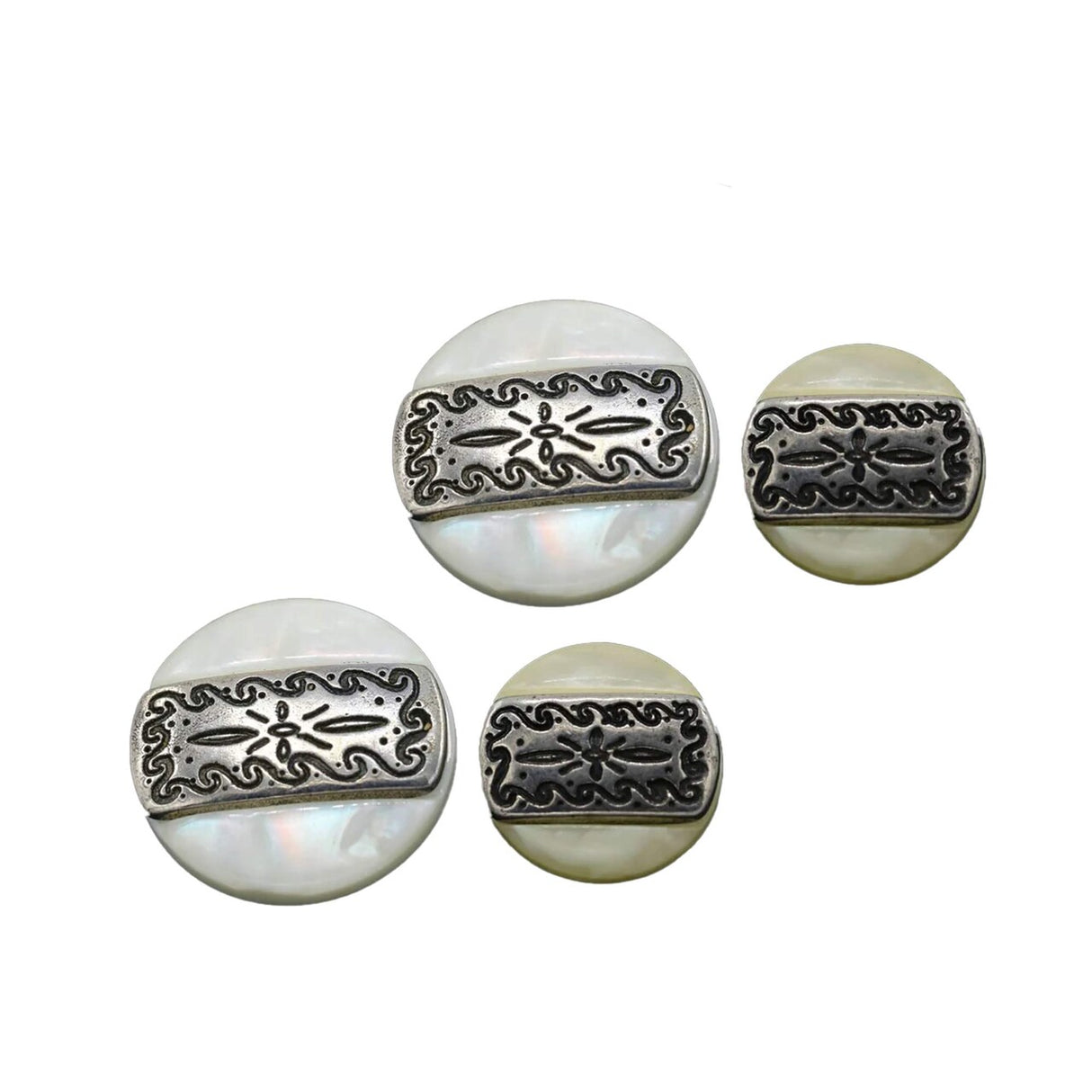 24L (15mm / 5/8") Ivory Pearl Shell Buttons Starburst Silver Center Shank Style Craft Button