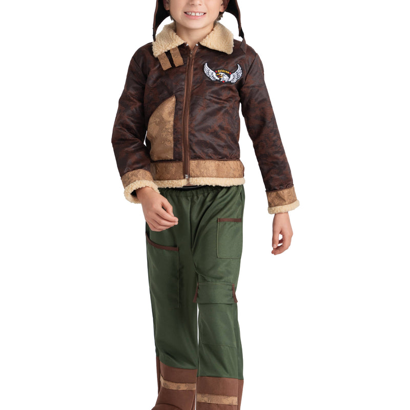 Kids aviator costume with faux shearling jacket pants and hat