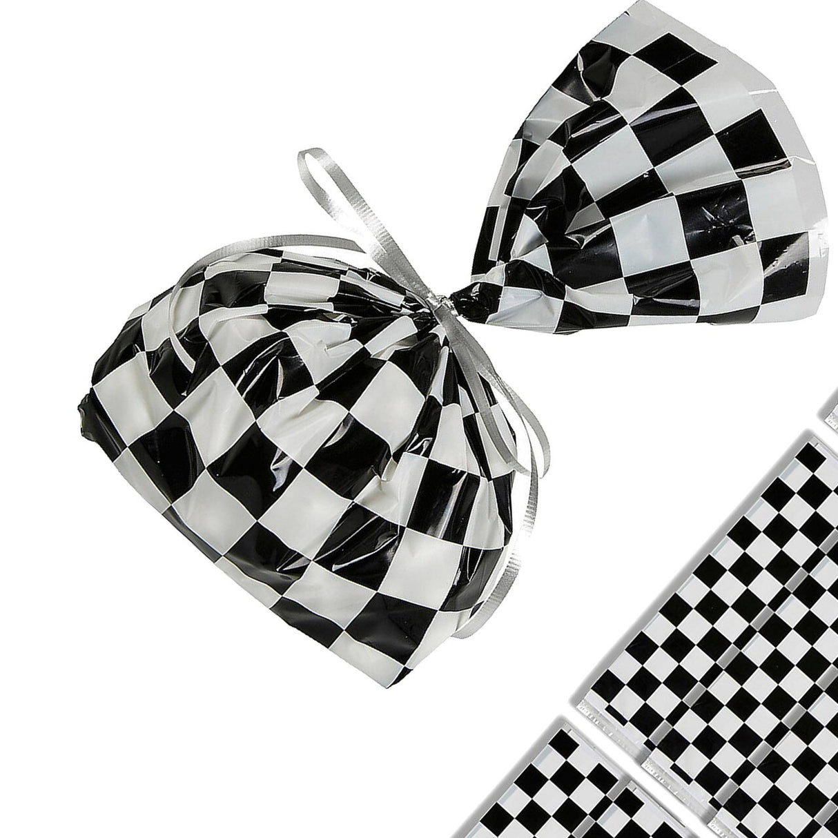 5" x 11 1/2" Black and White Checkered Cellophane Bags - 12 Pc.