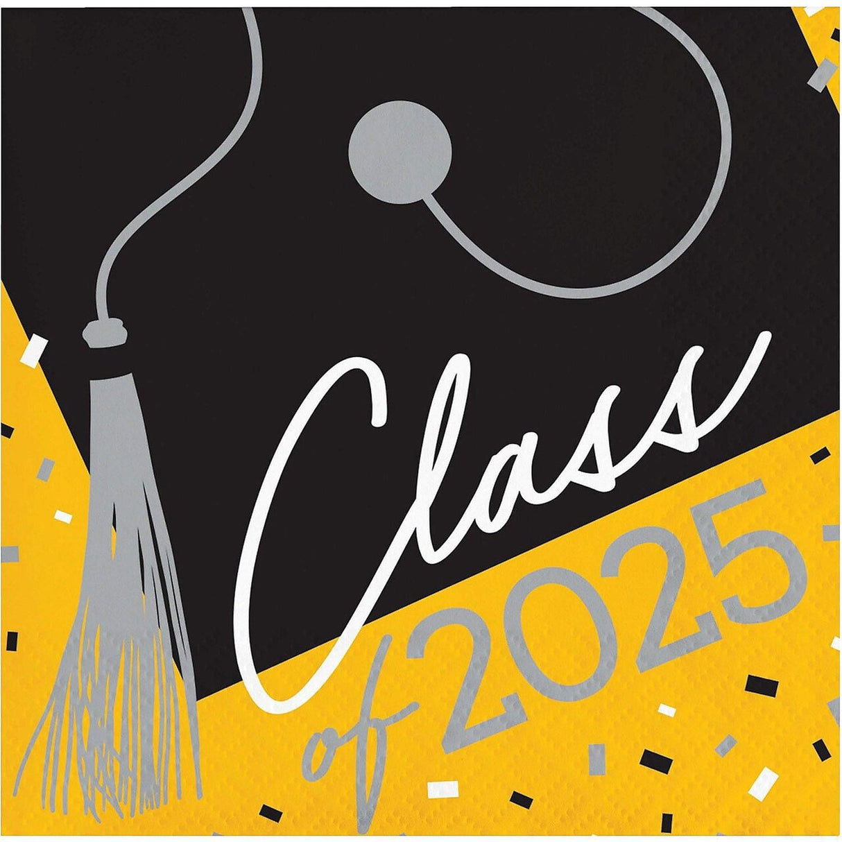 Creative Converting Class of 2025 Yellow Graduation Beverage Napkins – 108 Count