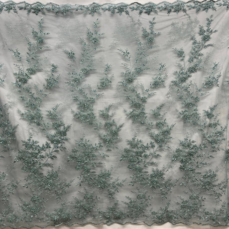 Beaded Floral Lace Fabric on Polyester Net Mesh