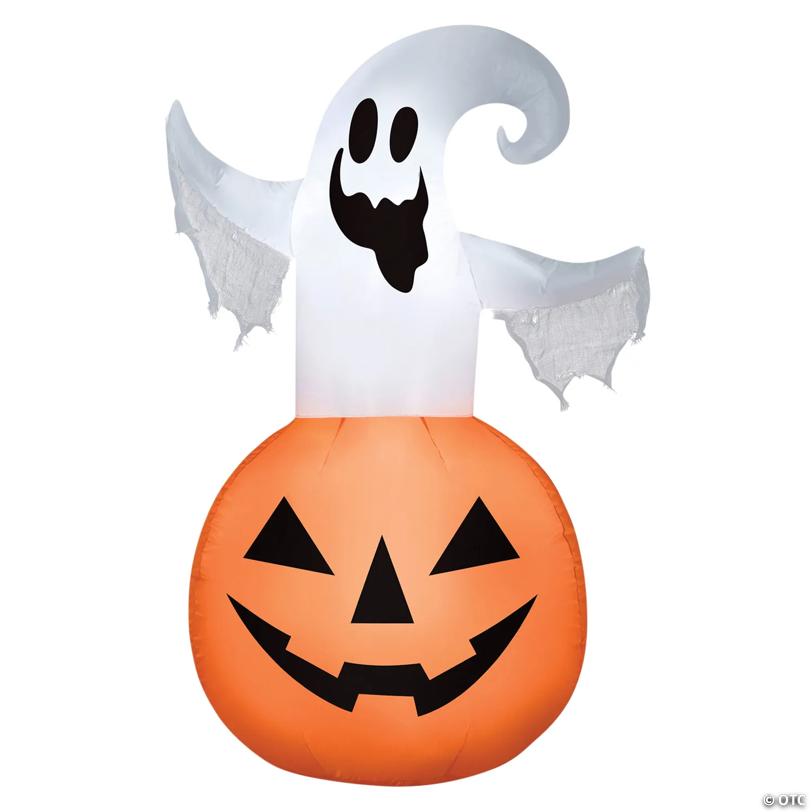 53" Blow-Up Inflatable Ghost Jack-O’-Lantern with Built-In LED Lights Outdoor Yard Decoration