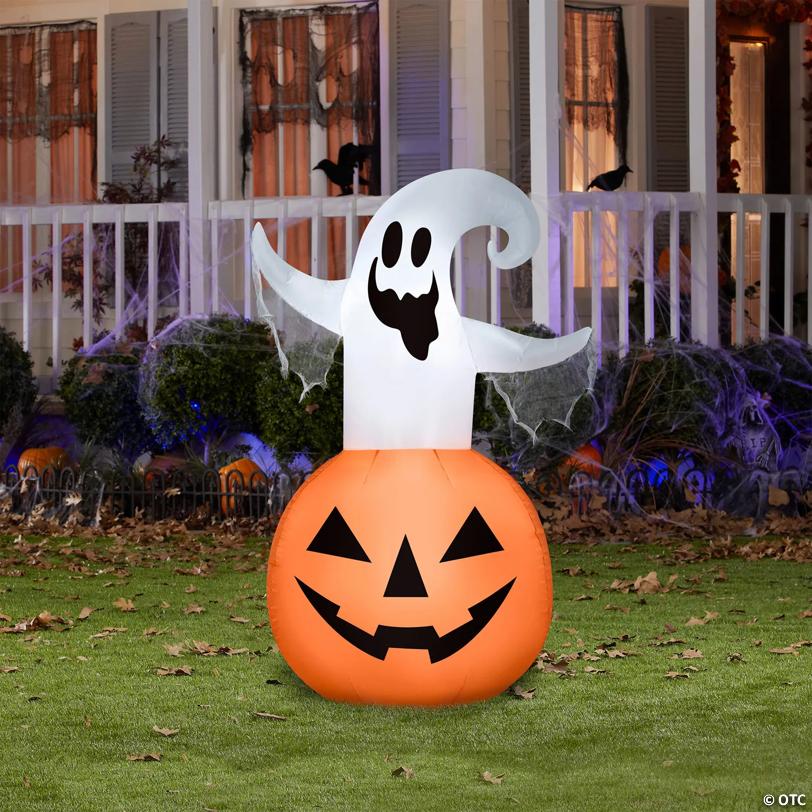 53" Blow-Up Inflatable Ghost Jack-O’-Lantern with Built-In LED Lights Outdoor Yard Decoration