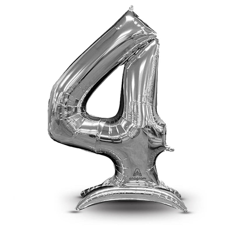 Number Balloon 4 Silver Stand-Up 54 Inch