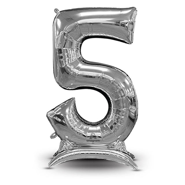 Number Balloon 54 Inch Stand-Up 5 Silver