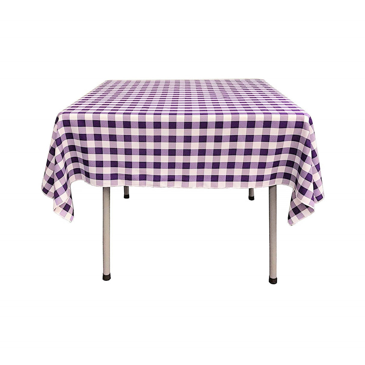 Polyester Gingham Plaid Fabric - White Checkered, 54" X 54" Square Tablecloth, 6" Drop (1 Tablecloth)